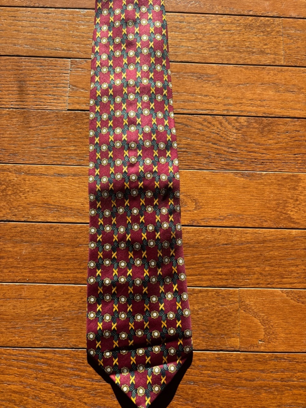 Vintage Paolo by Gucci Burgundy Tie with Gold Accents 100% silk